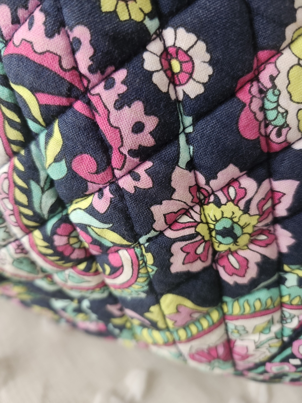 Vera Bradley Navy Quilted Floral Travel Tote with Pink & Green Accents - Picture 2 of 8